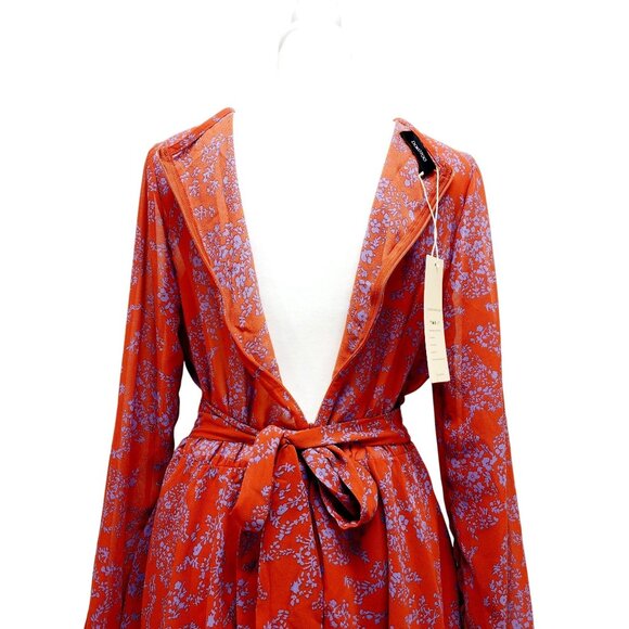 Red Floral Ruffle Hem Wrap Dress  Long Sleeves & Tie Waist By Dokotoo Size S - Picture 7 of 11